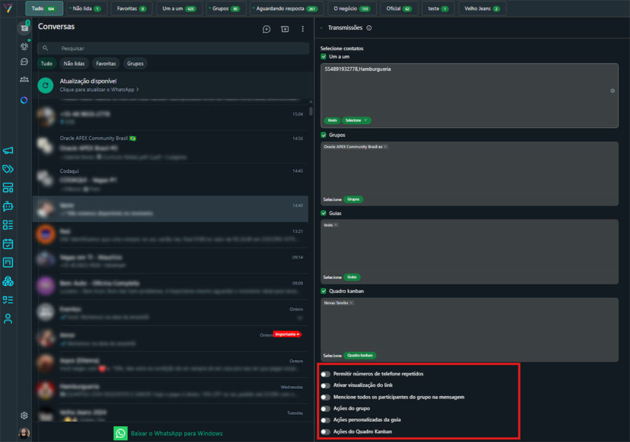 Configurações adicionais
