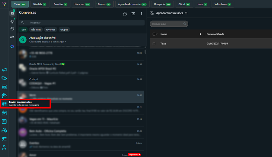 Ícone de Transmissões Programadas no menu lateral