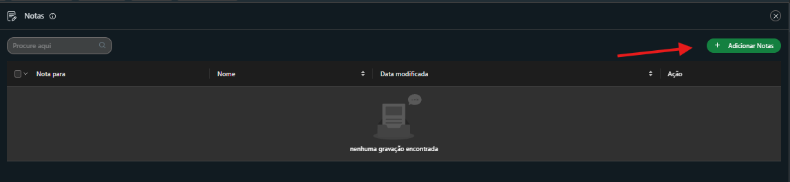 Tela de Notas com botão Adicionar