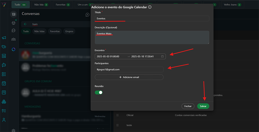 Formulário de evento do Google Calendar