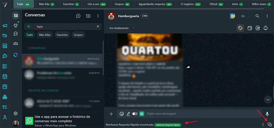 Adicionar resposta rápida via chat