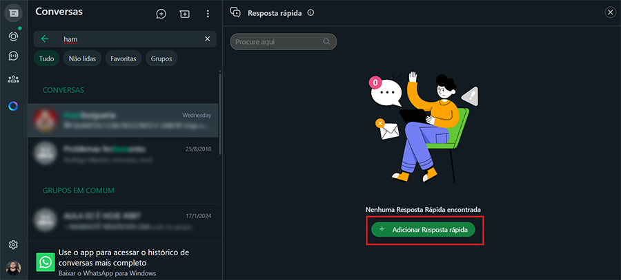 Listagem de respostas rápidas