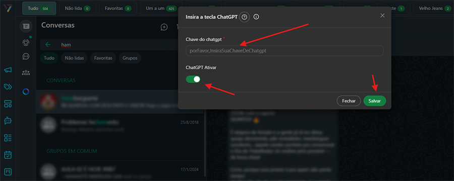 Ativação do ChatGPT com chave