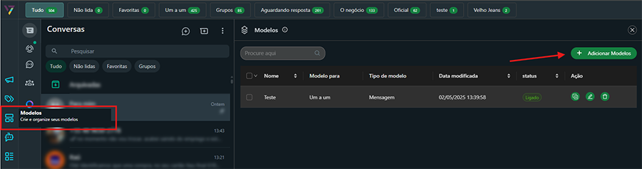 Acesso à aba de modelos