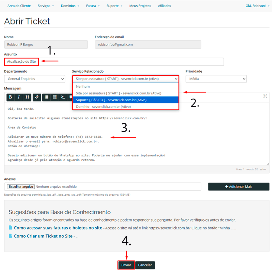 Formulário de Ticket