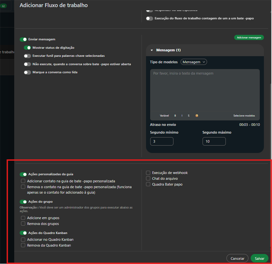 Ações adicionais do fluxo