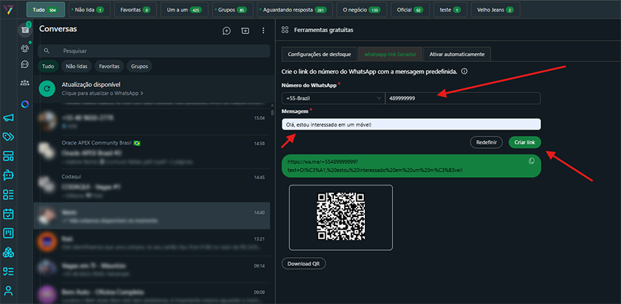 Gerador de link WhatsApp com QR Code